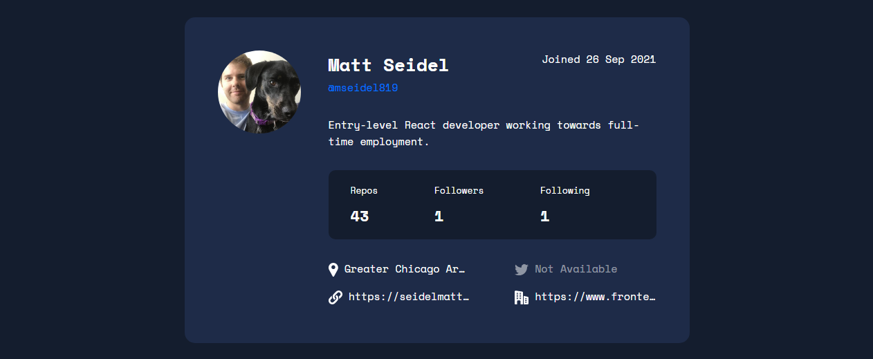 My app is no longer showing an overflowing issue when displaying Matt Seidel's GitHub profile (@mseidel819).