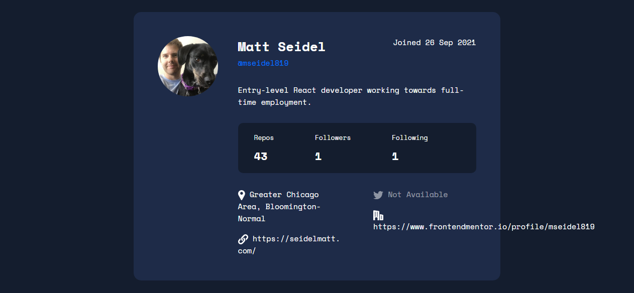 My app is showing an overflowing issue when displaying Matt Seidel's GitHub profile (@mseidel819).