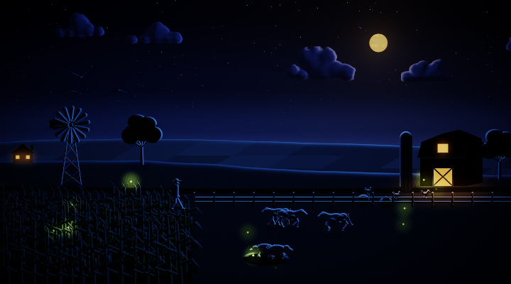 Farm at night