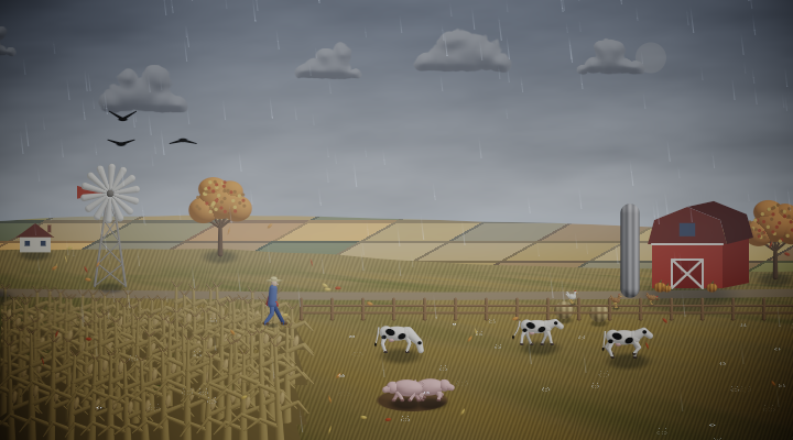 Farm in the rain