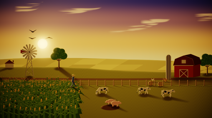 Farm at sunset