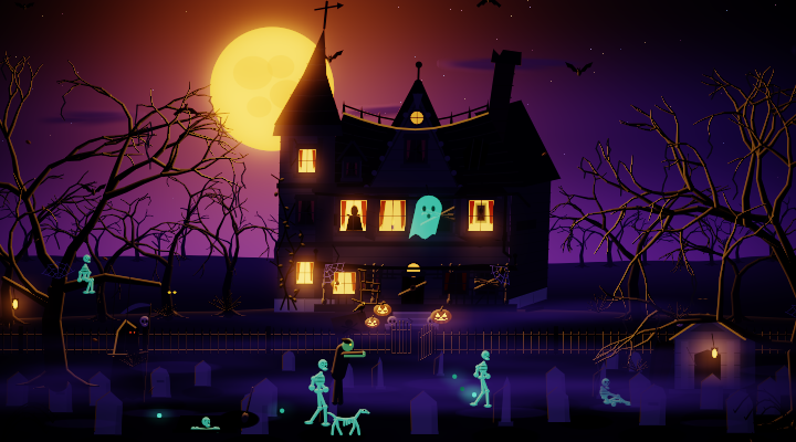 Haunted house at night