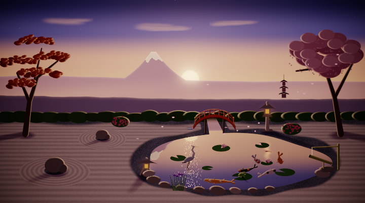 Zen garden at sunset