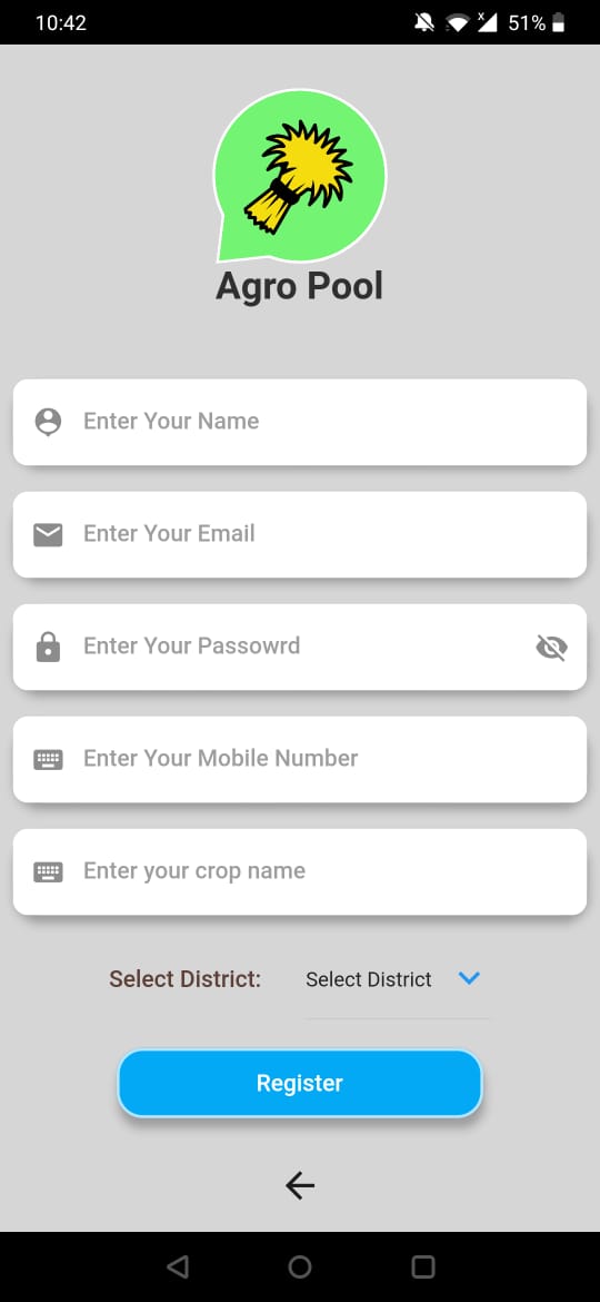 Registration Screen for farmers