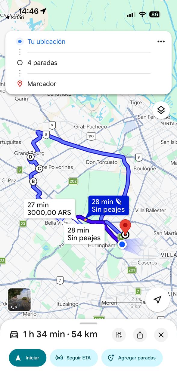 Ruta cargada en Google Maps