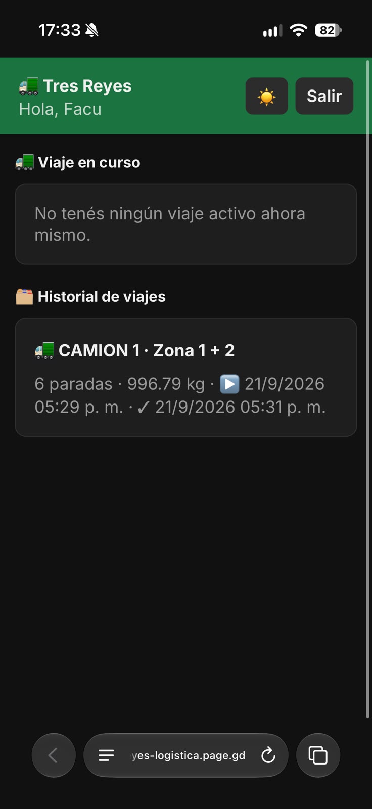 Pantalla sin viajes activos