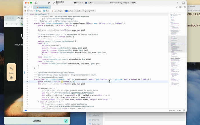 Convoker demo — focus, split, and gather