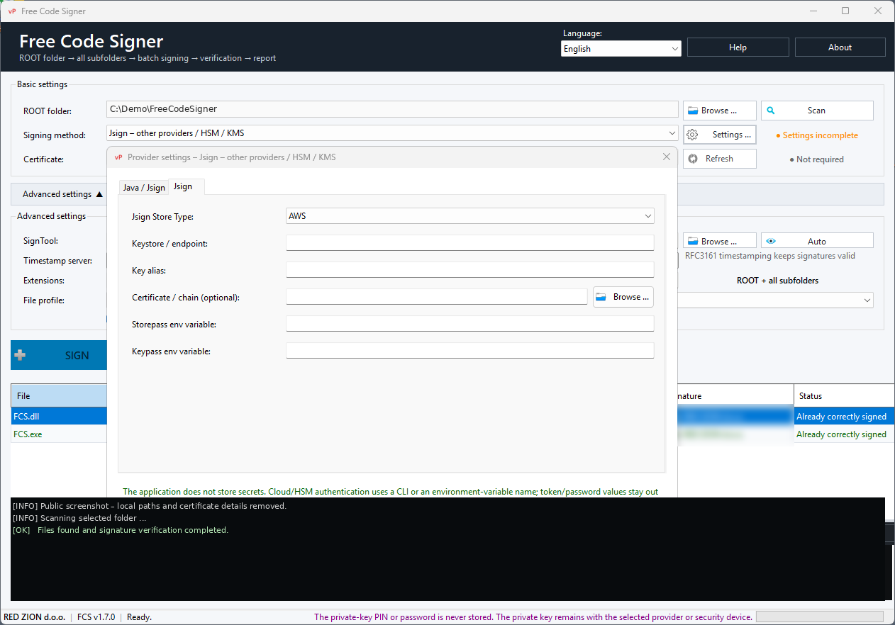 Jsign provider settings