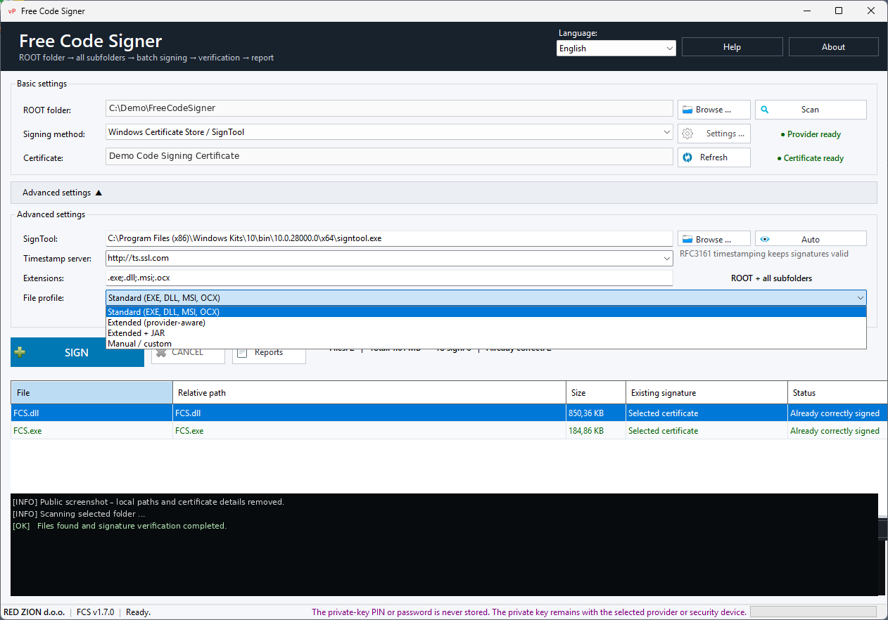 File extension profiles