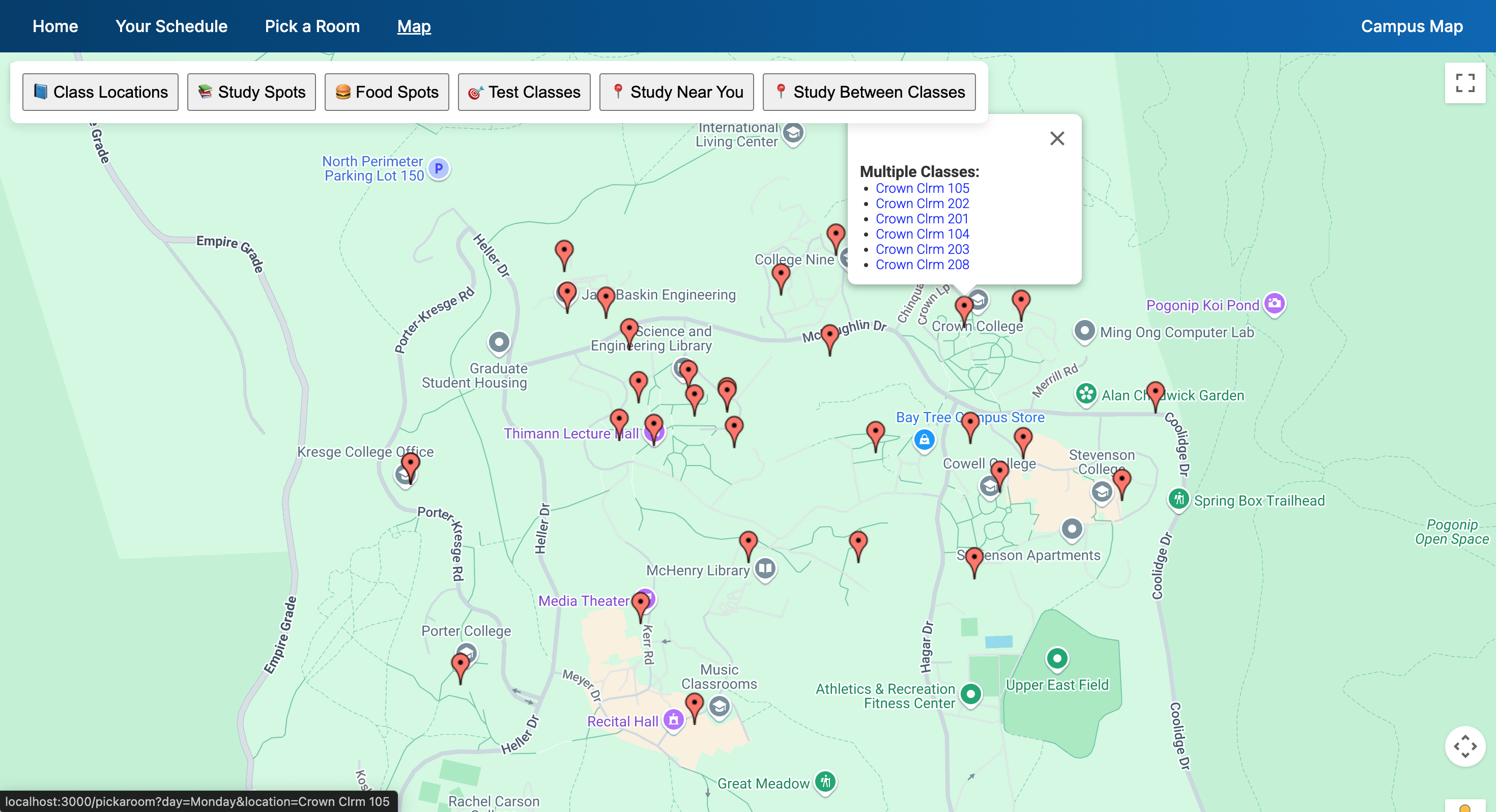 Screenshot of map page