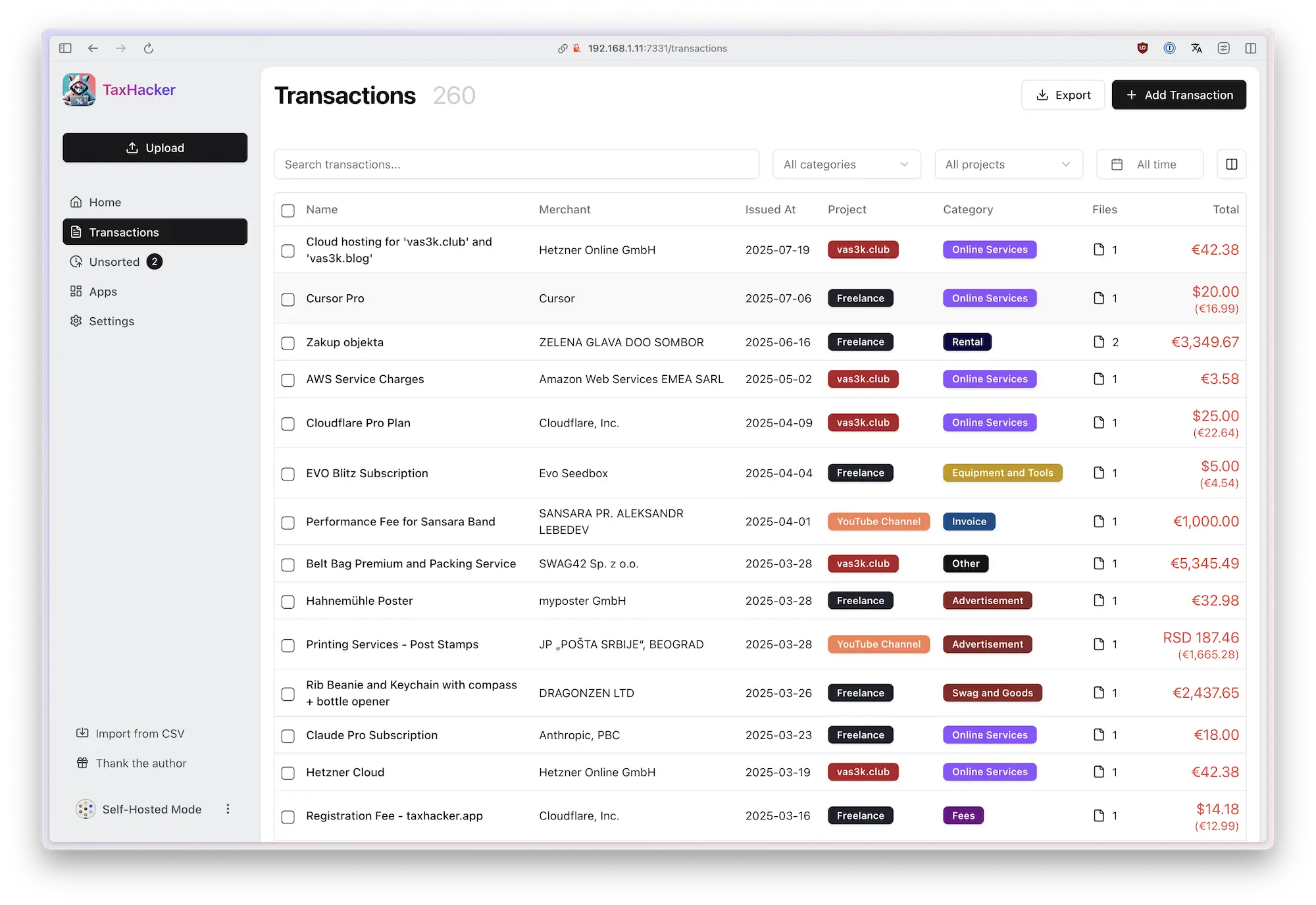 Transactions Table