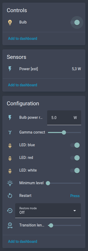 screenshot of the device in Home Assistant