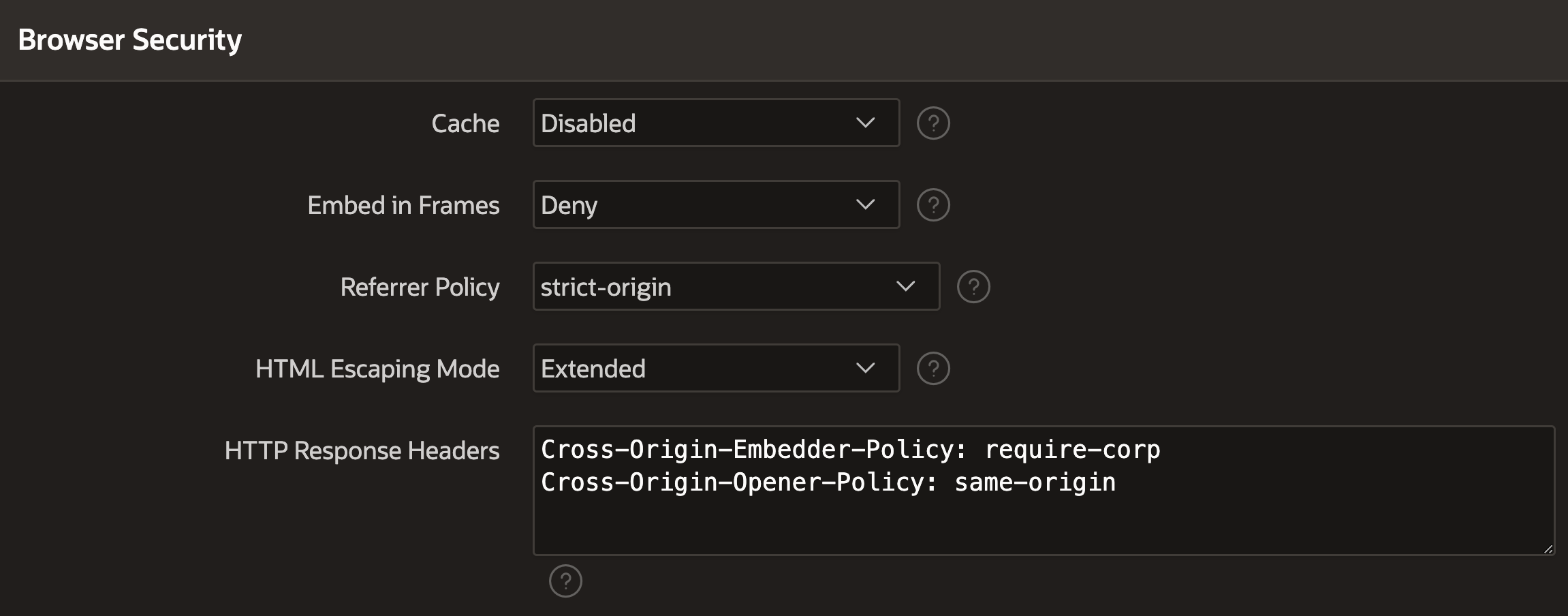 App > Shared Components > Security > Browser Security > HTTP Response Headers