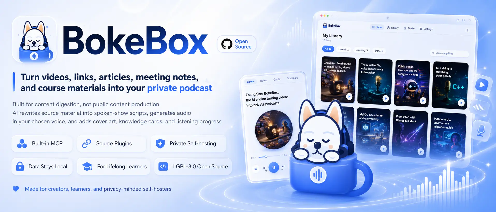 BokeBox — Content in. Private podcasts out.