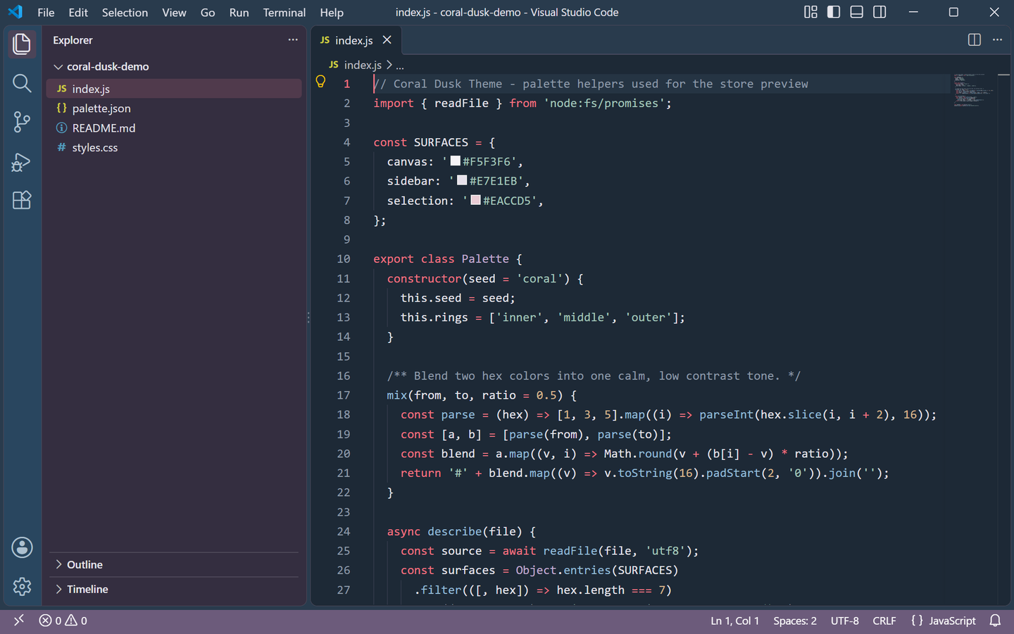 Coral Dusk Theme Dark