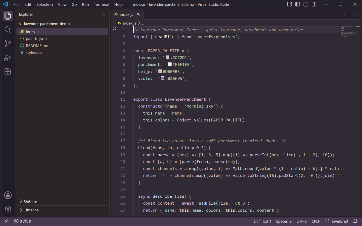 Lavender Parchment Theme Dark
