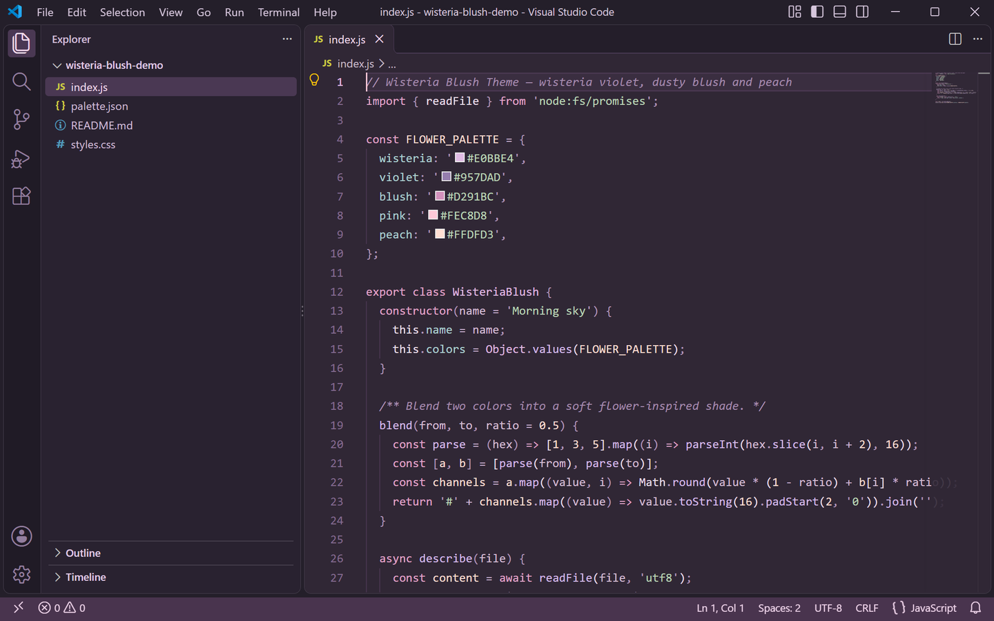 Wisteria Blush Theme Dark