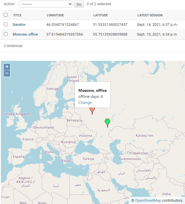 objects on the map in the Django admin site