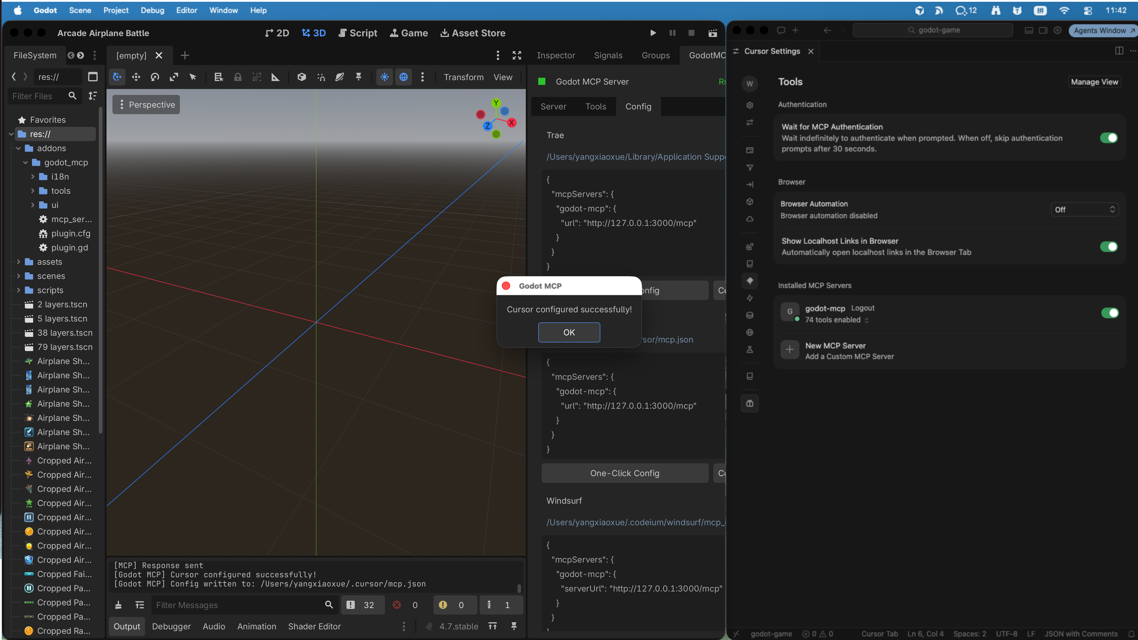 One-click IDE configuration in Godot MCP panel
