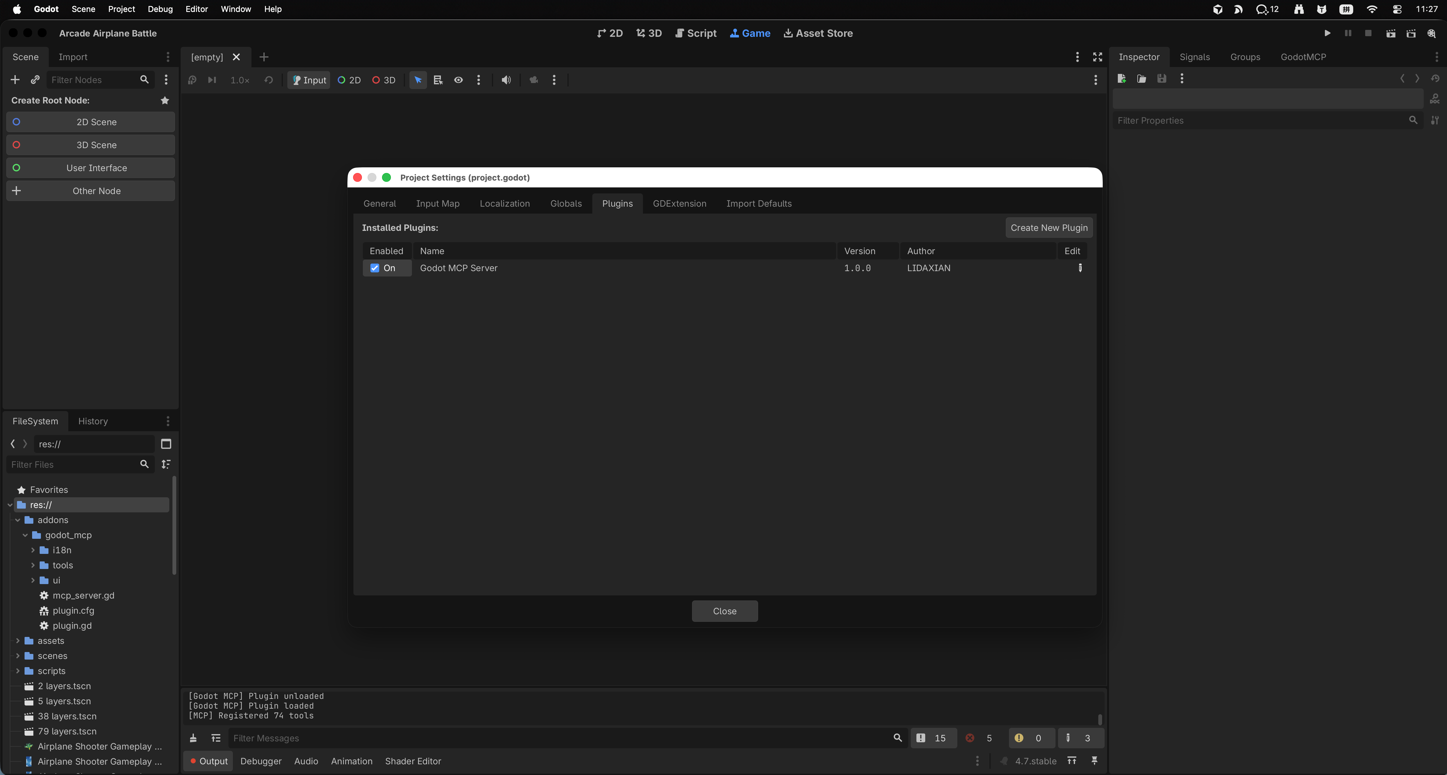 Enable Godot MCP plugin in Project Settings