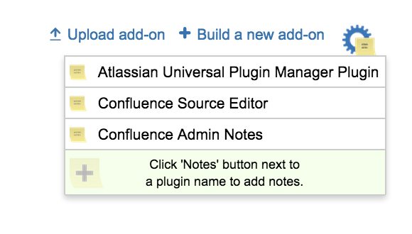 Confluence Admin Notes drop-down