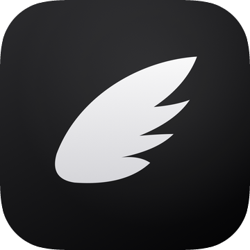 The Hermes app icon: a white wing on black