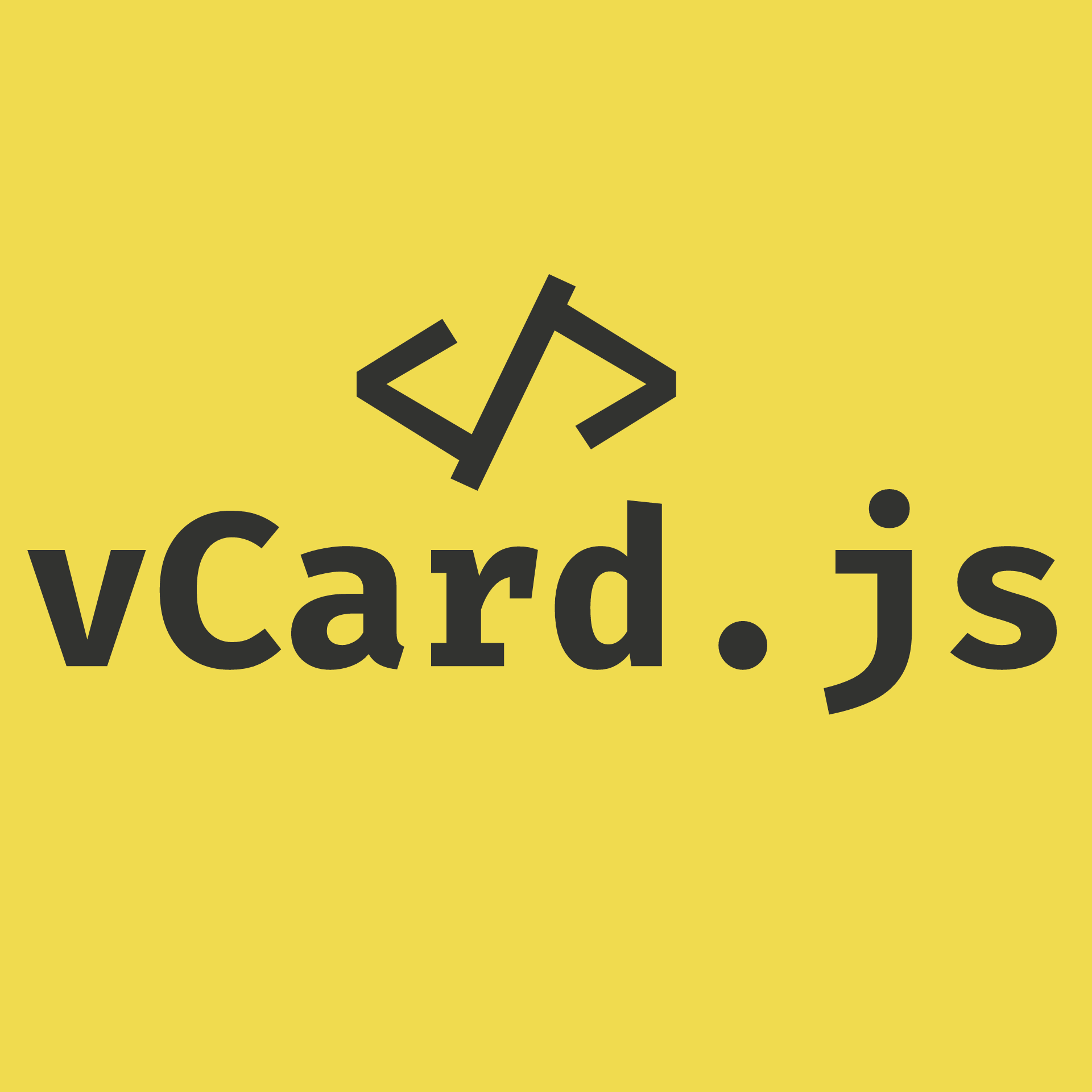 vCard.js Logo: A yellow rectangle with the text vCard.js in gray with decorative characters above it.