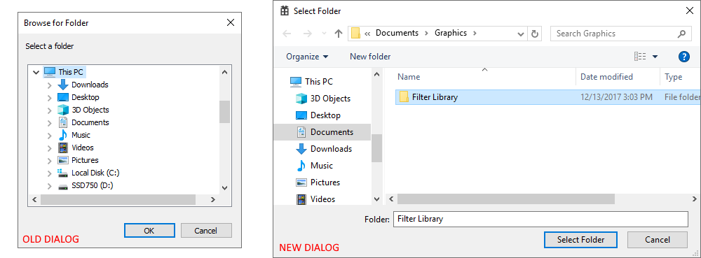 Legacy SHBrowseForFolder IFileDialog selection dialog