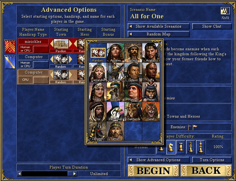 New widget for Hero selection, featuring Pavillon Town