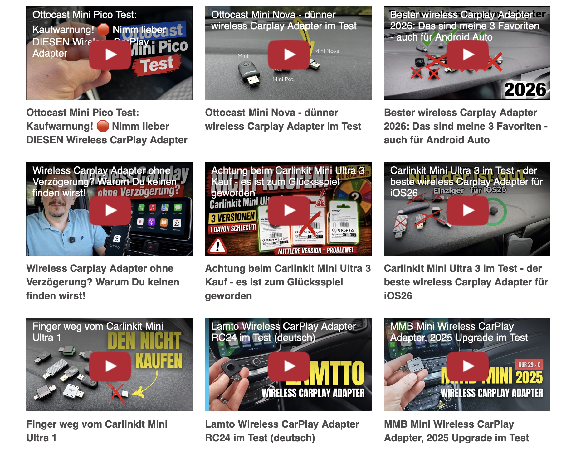 Example: a YouTube playlist rendered as a 3-column LYTE grid