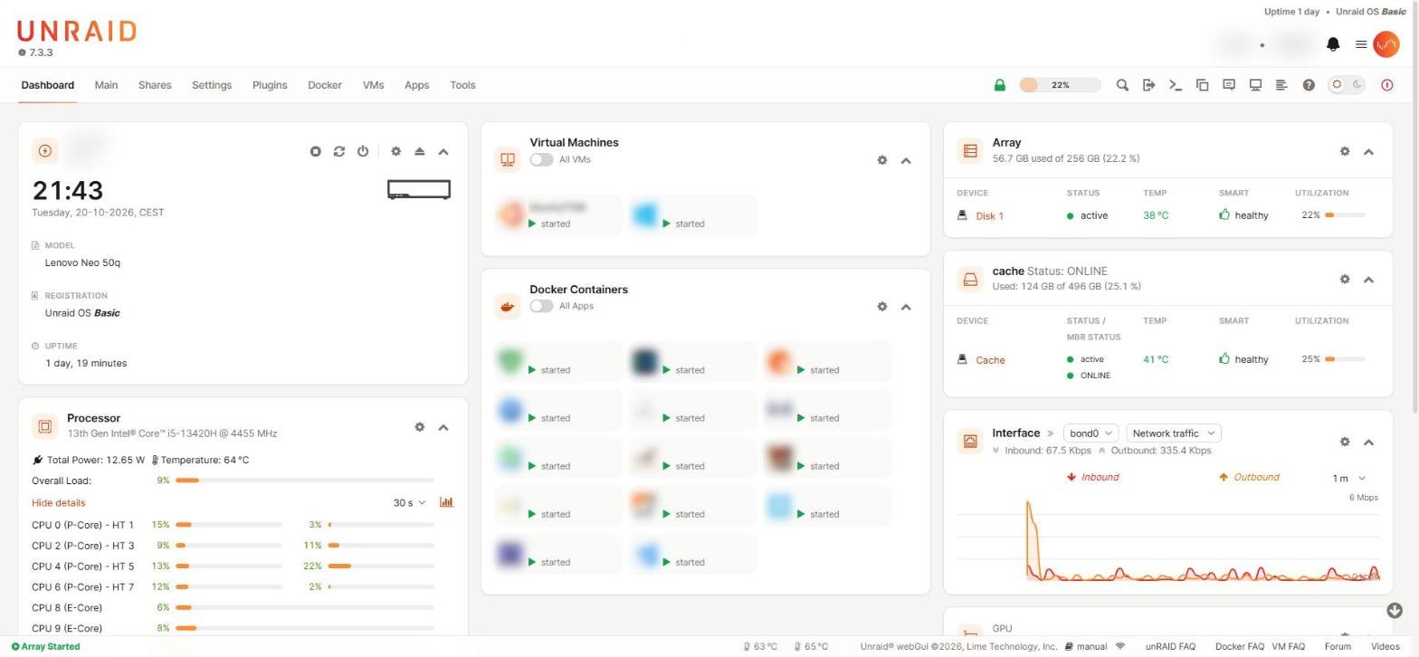 Dashboard, light mode