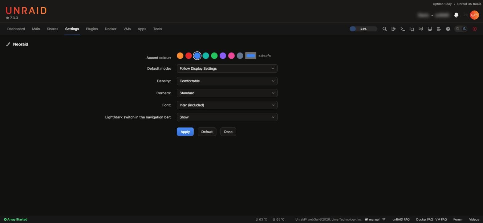 Neoraid settings