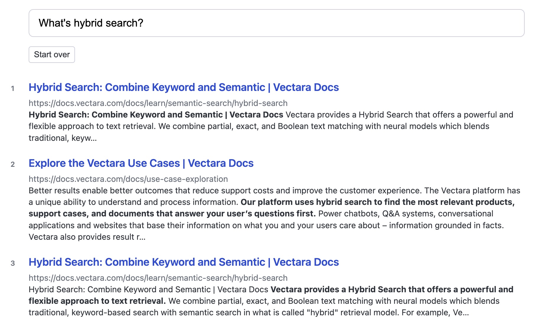 Semantic Search UI screenshot