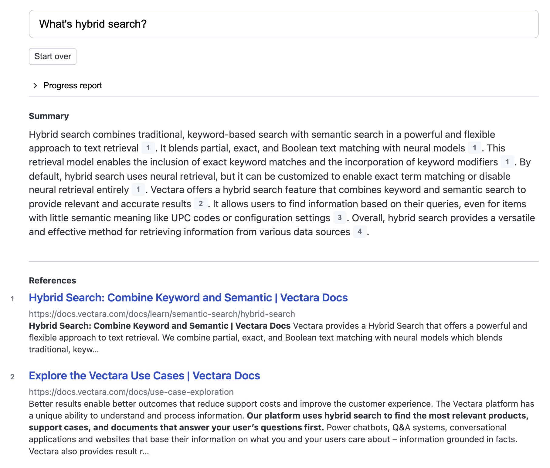 Summarized Semantic Search UI screenshot