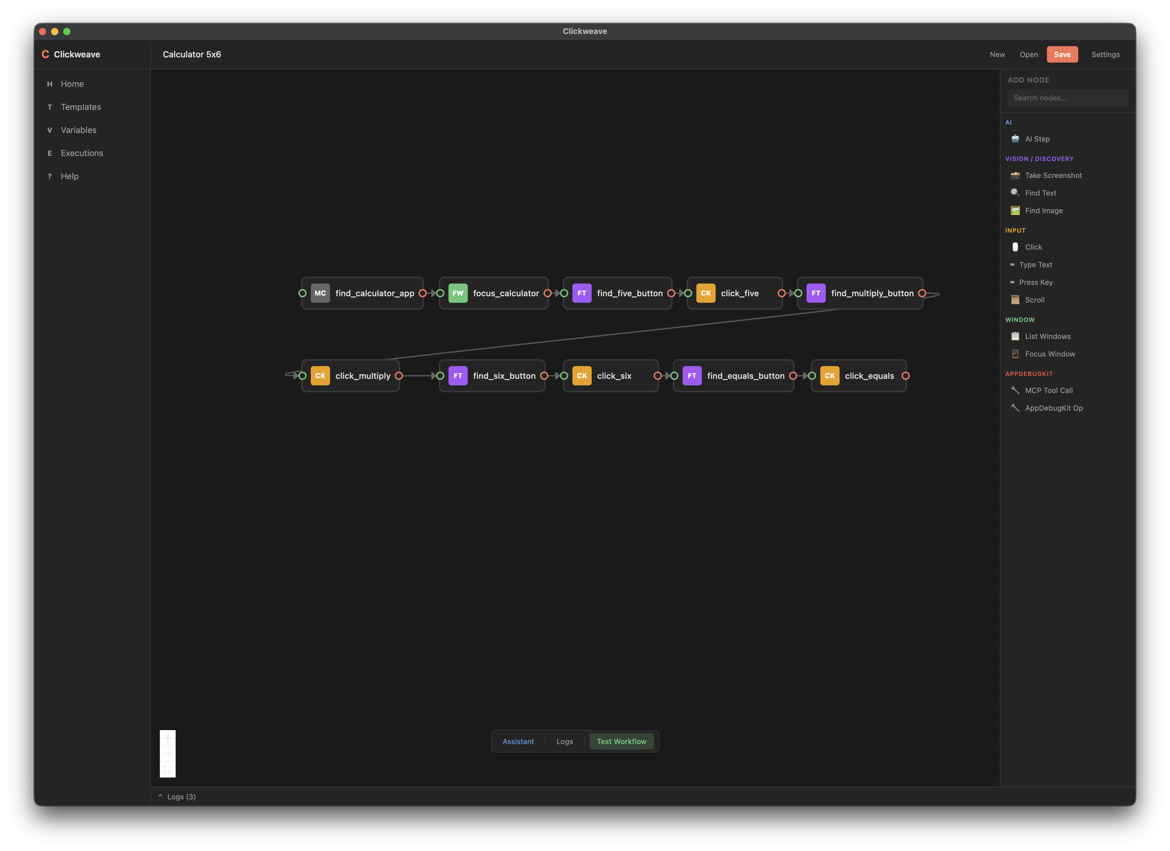 Clickweave desktop automation workflow builder screenshot