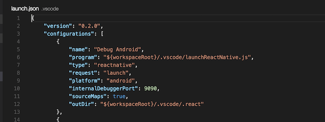 React Native launch configuration file