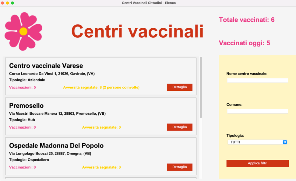 Vaccination centers user app home