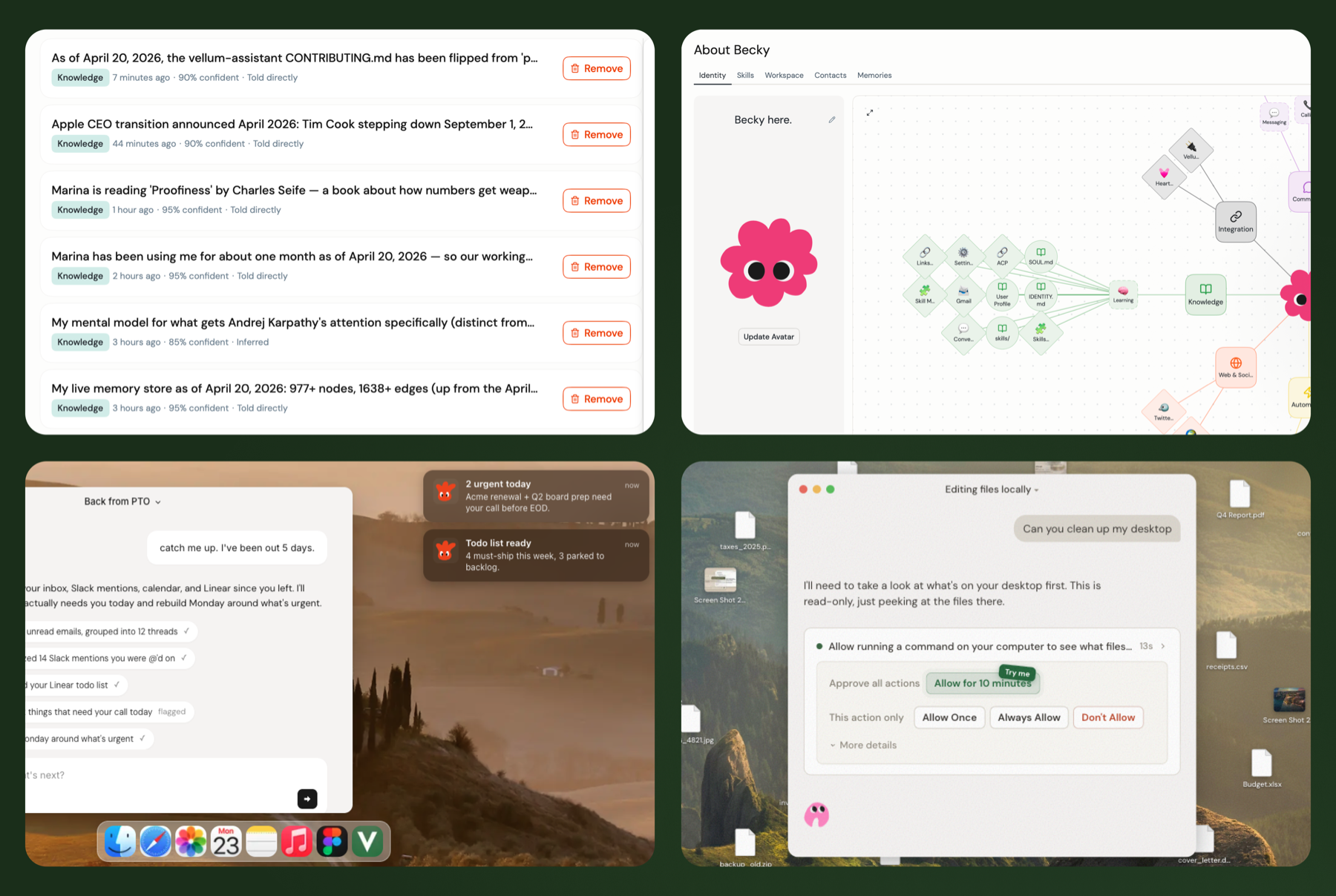 Memory, identity, proactivity, and security in the Vellum Assistant