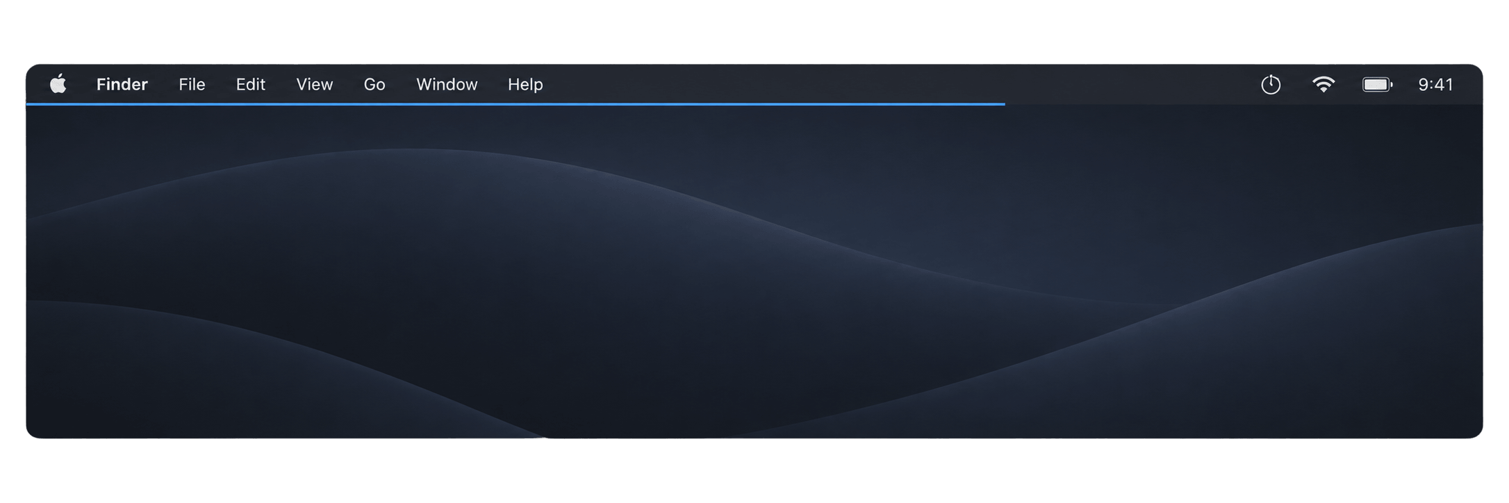 Timebar in action: a thin blue line beneath the macOS menu bar shows roughly two-thirds of the timer remaining