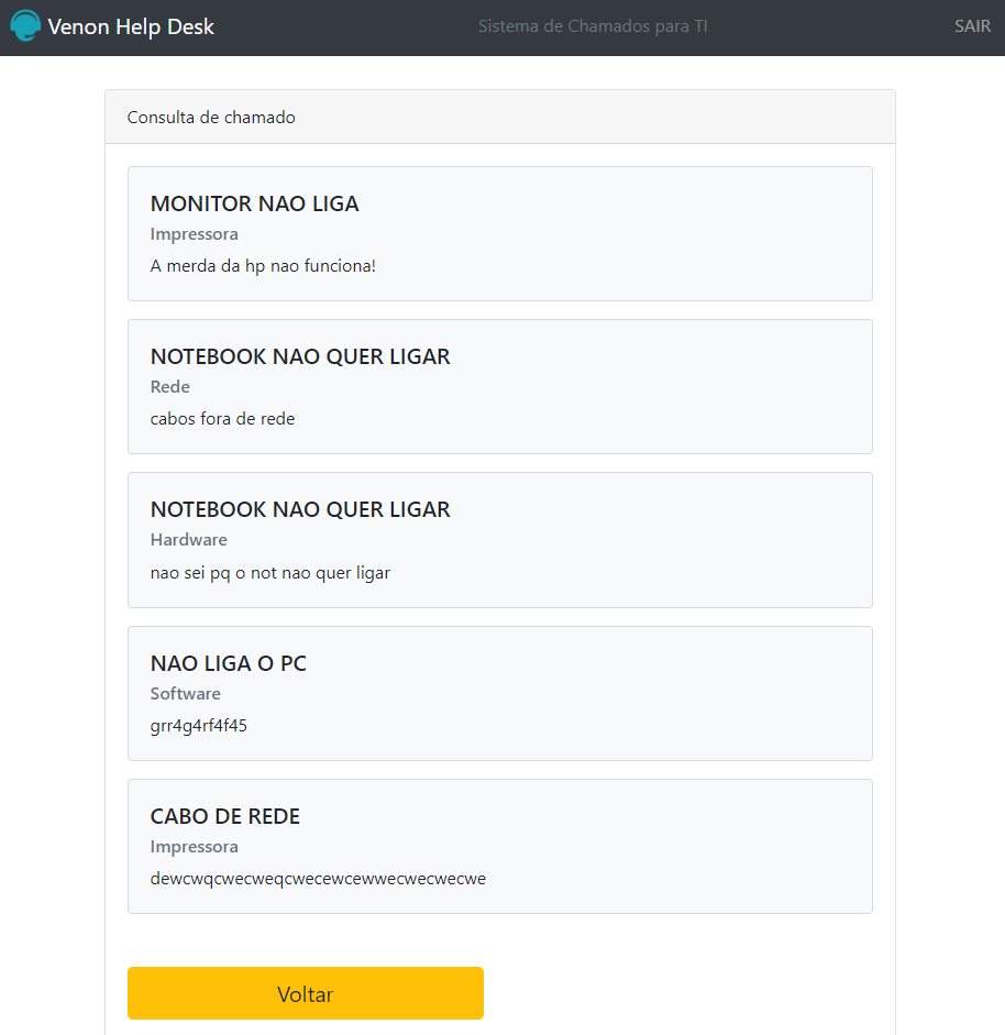 Print tela lista de chamados abertos