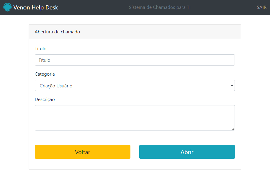 Print da tela de resgistrar chamados no sistema help desk