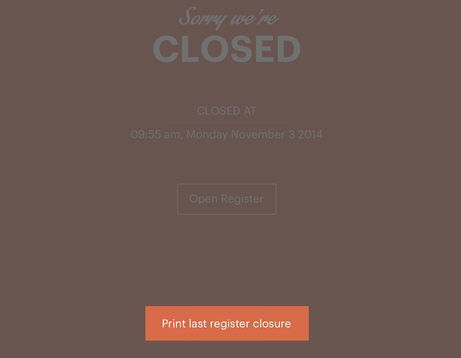 register closure link at the bottom of closure screen