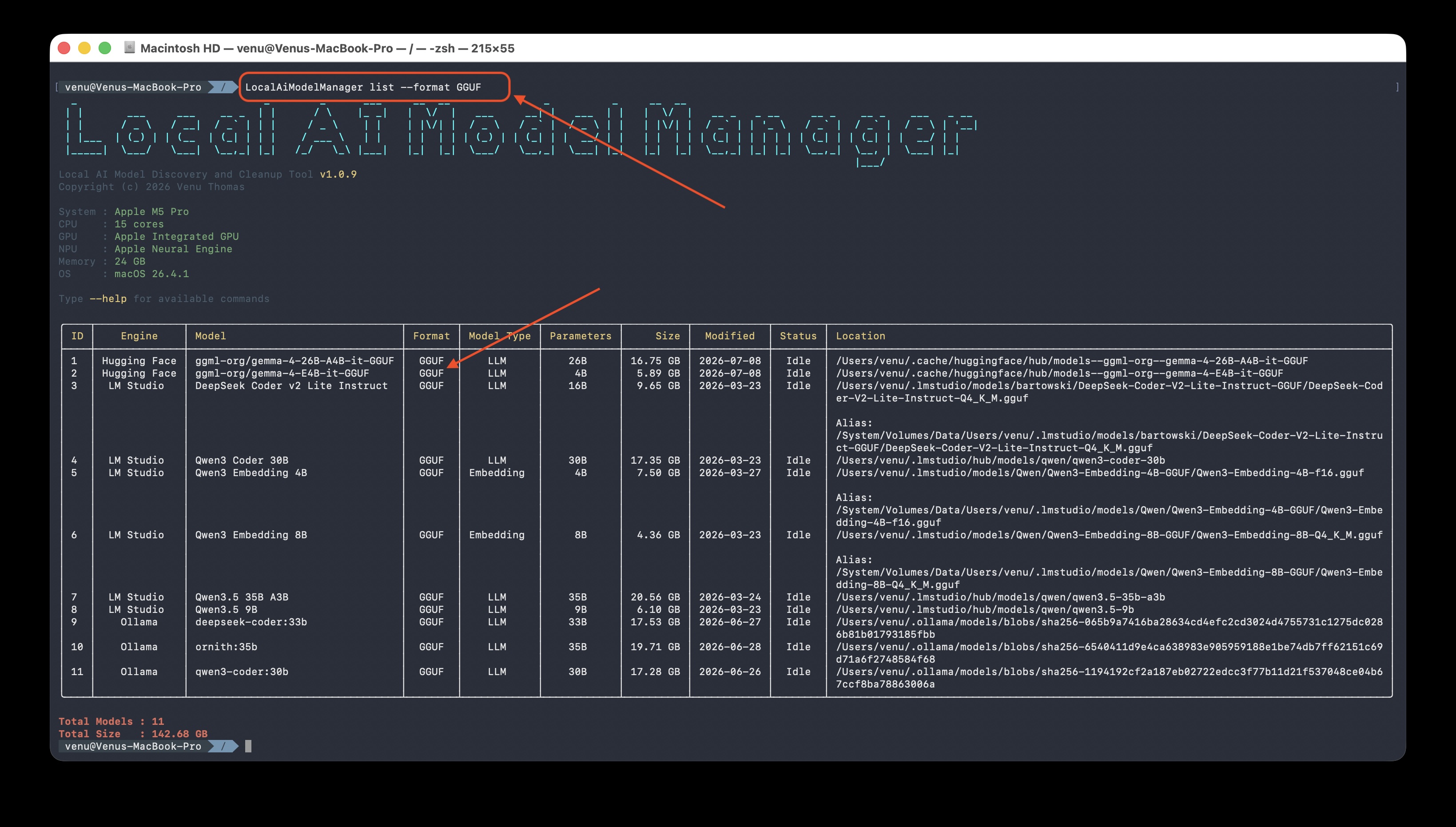 List command output