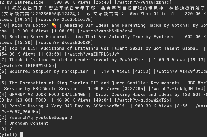 Screenshot showing Results for Query "youtube"