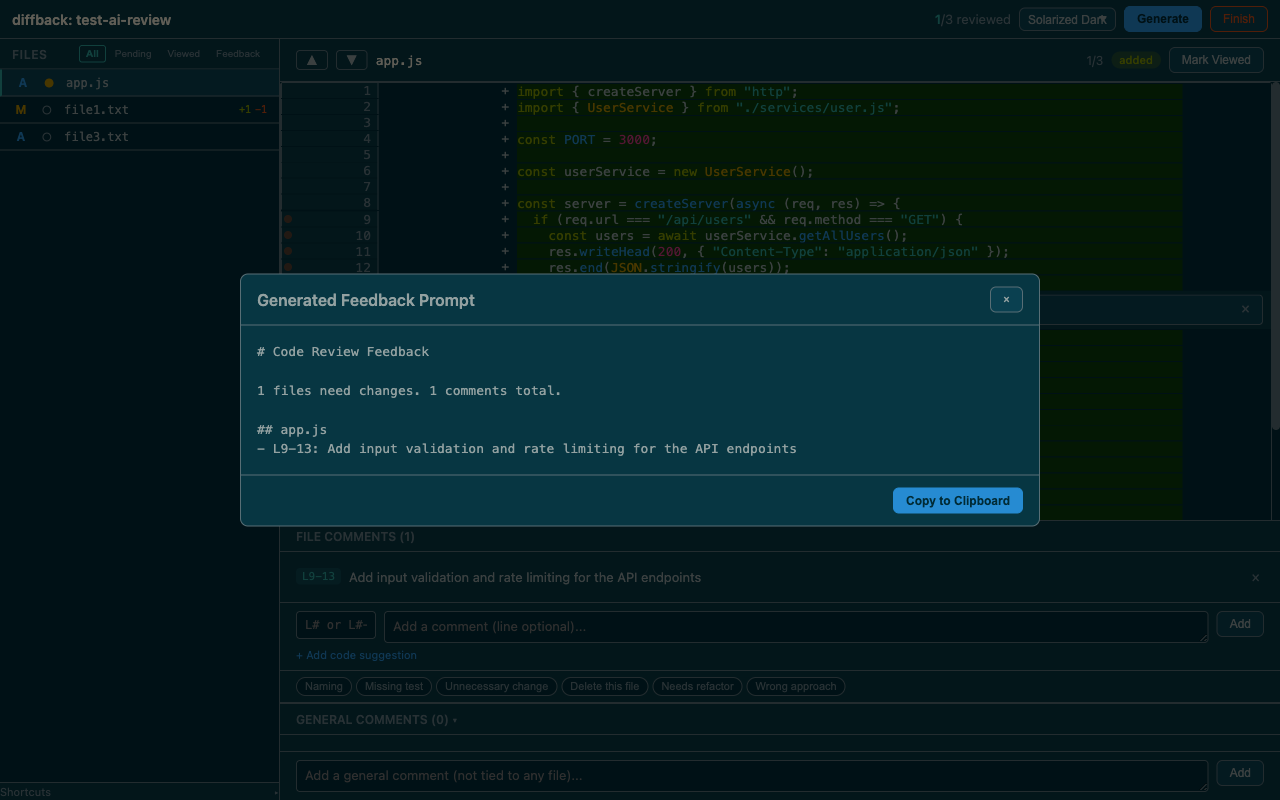 Generated feedback modal