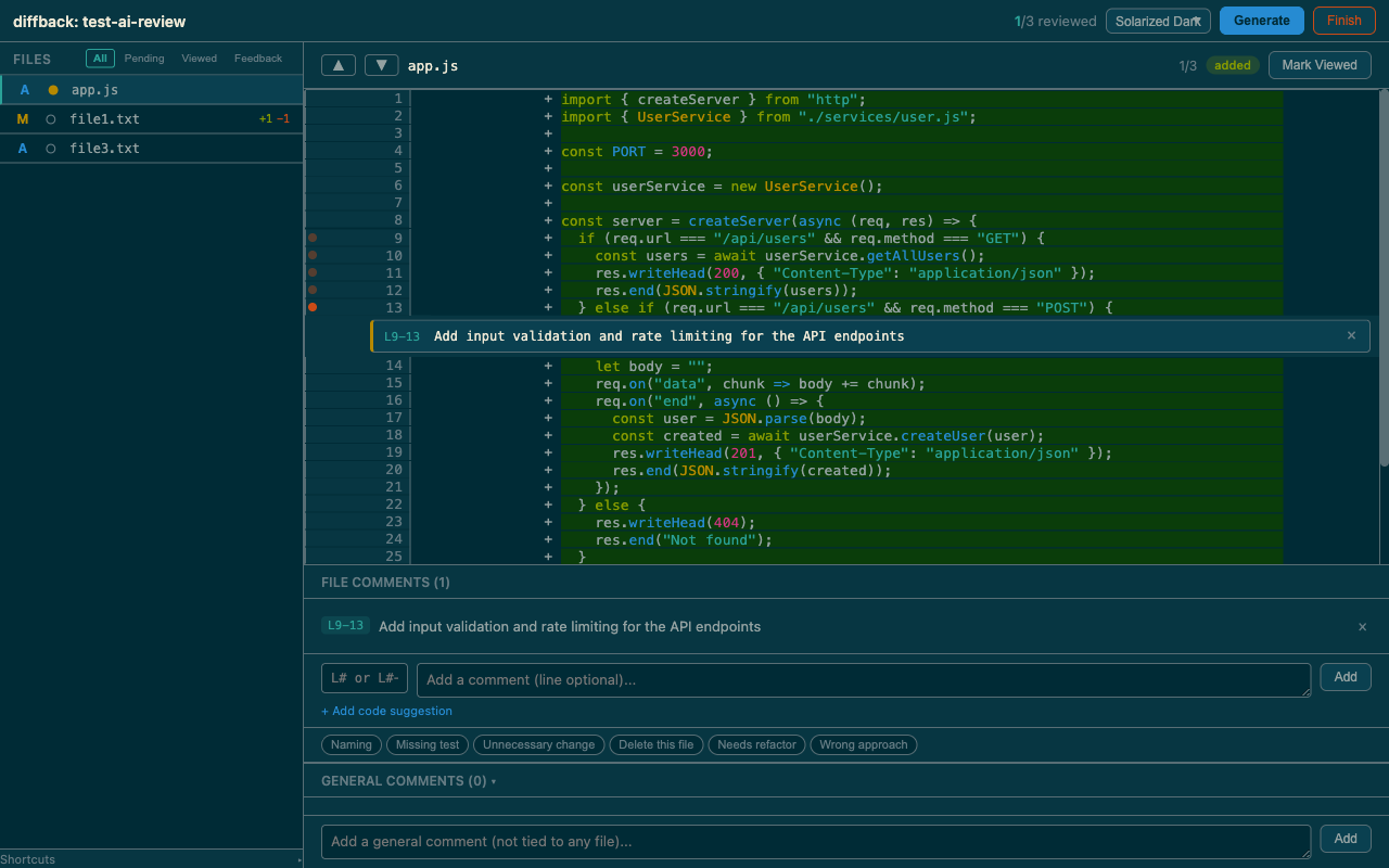 Inline comment on a line range
