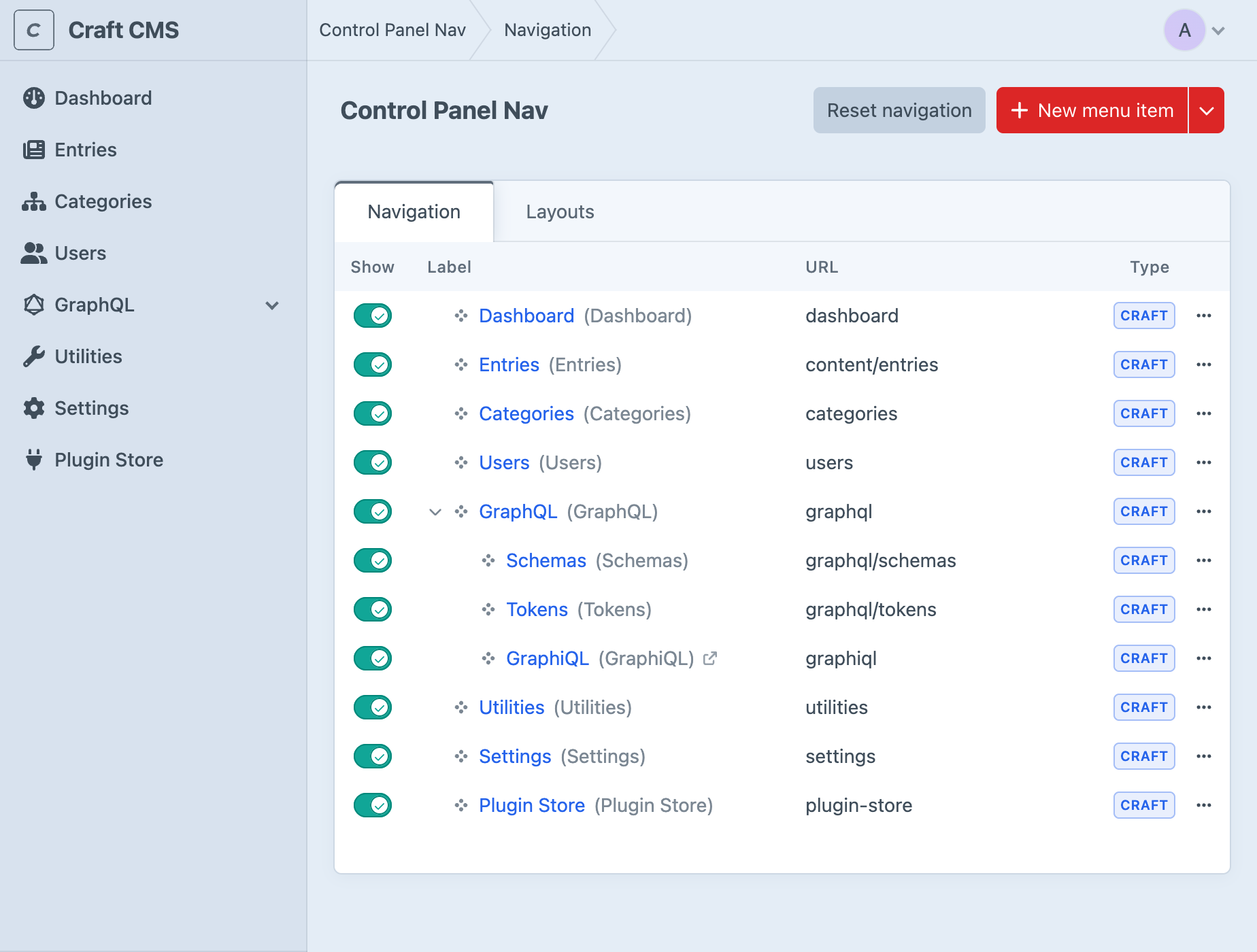 Control Panel Nav builder