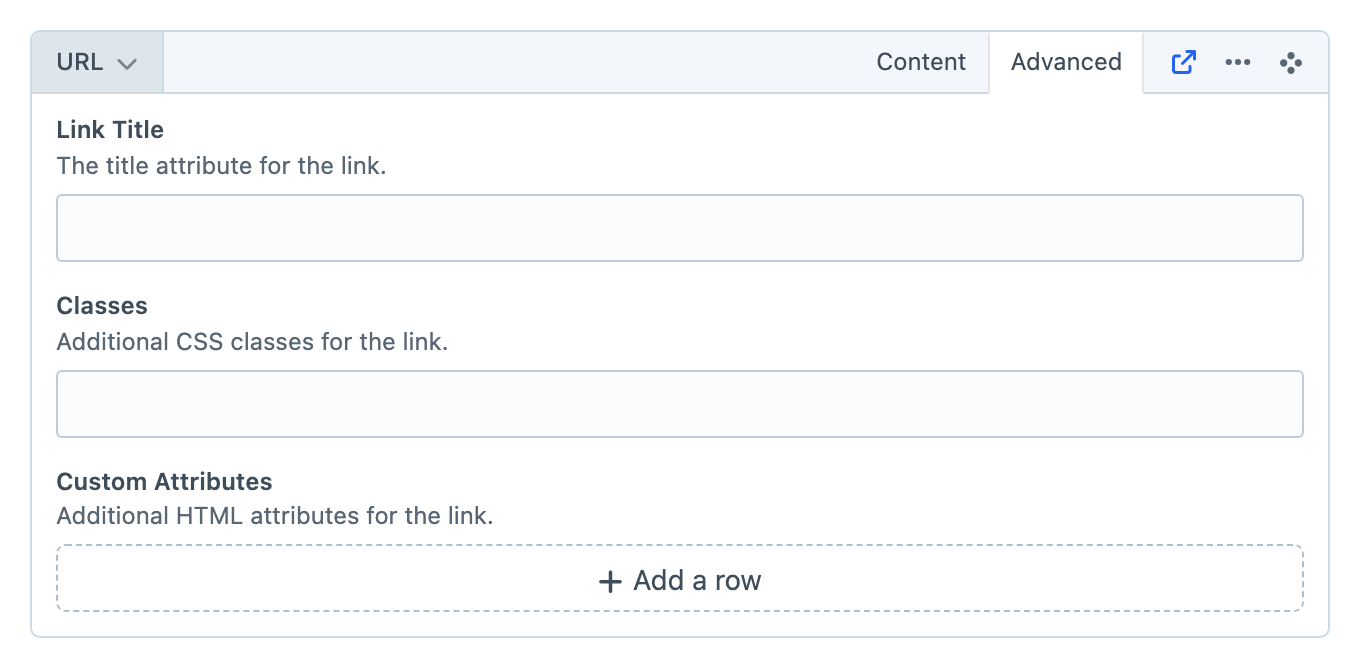 Hyper link block with inline Content and Advanced tabs