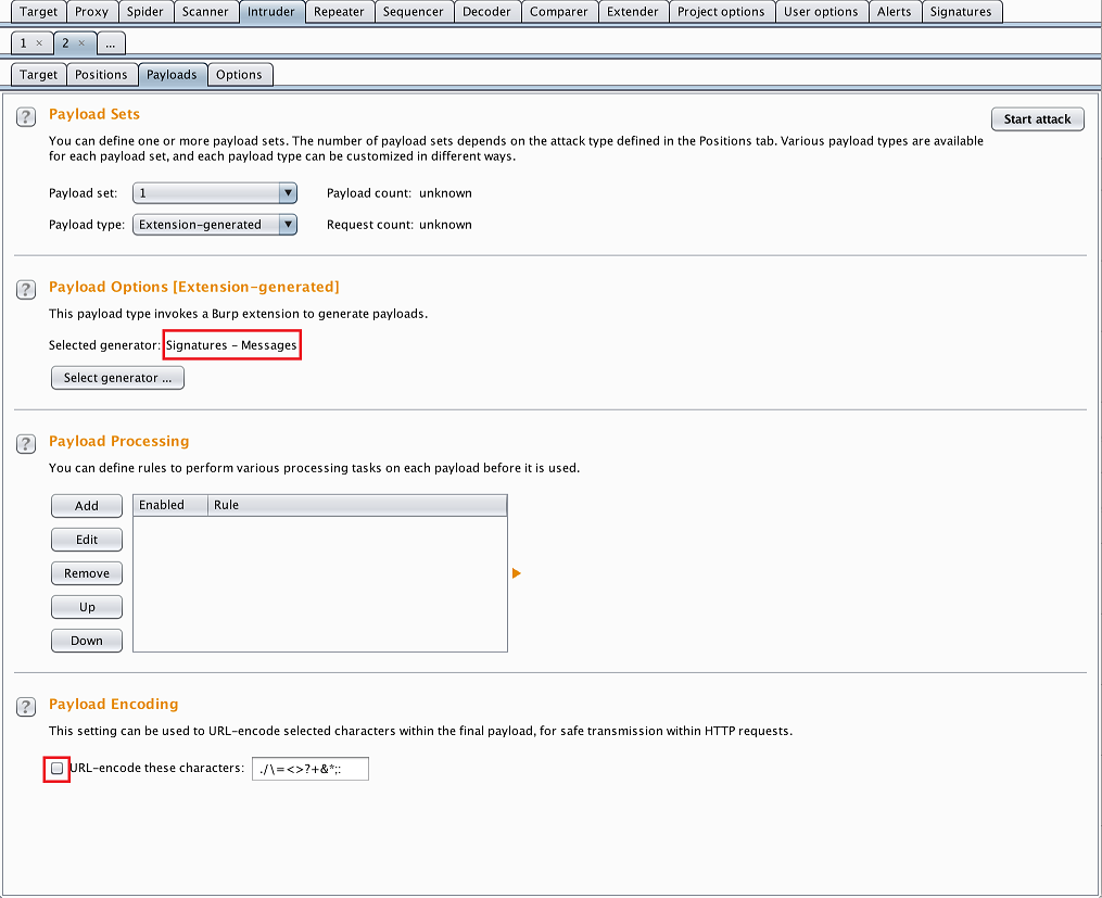 Signatures payloads