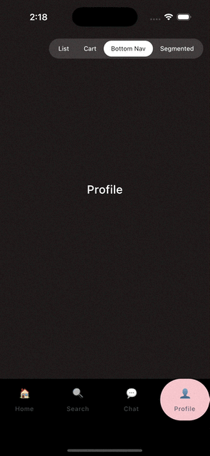 Bottom nav indicator demo (iOS)